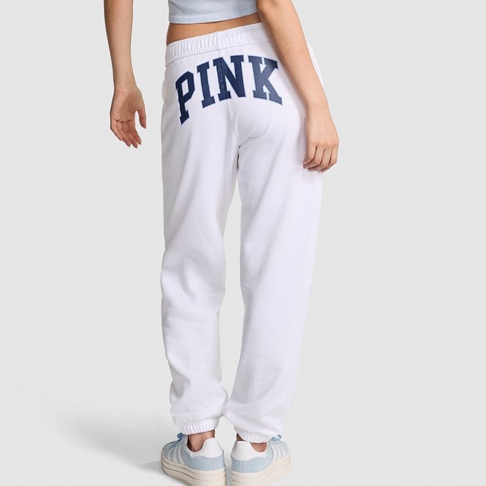 PINK Ivy Fleece Campus Sweatpants size L, Limited Edition Varsity Blue and White
